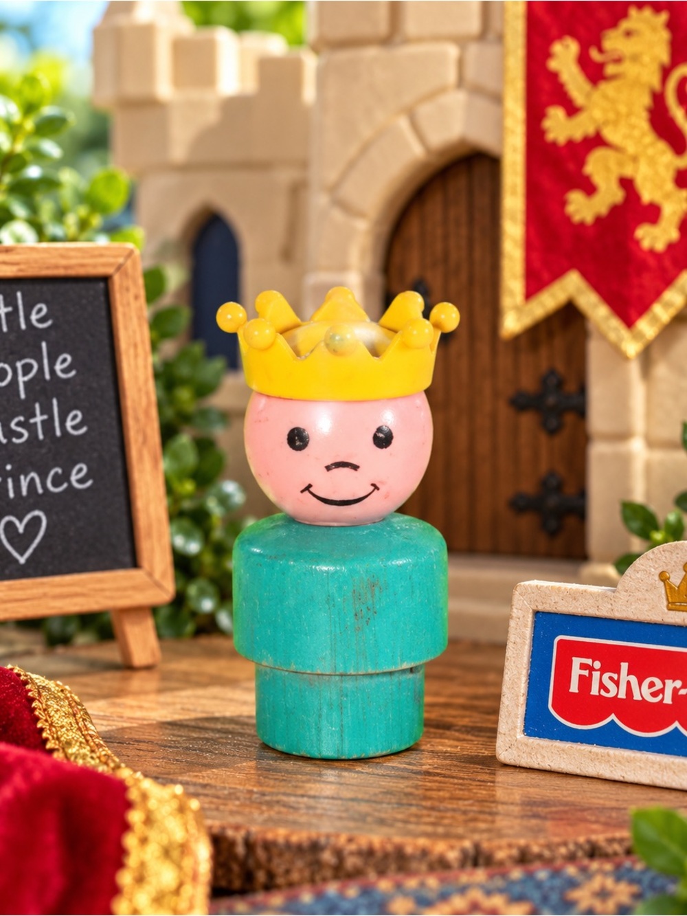 Vintage Fisher Price Little People Castle Prince EKWP Wood Body 1970s #993